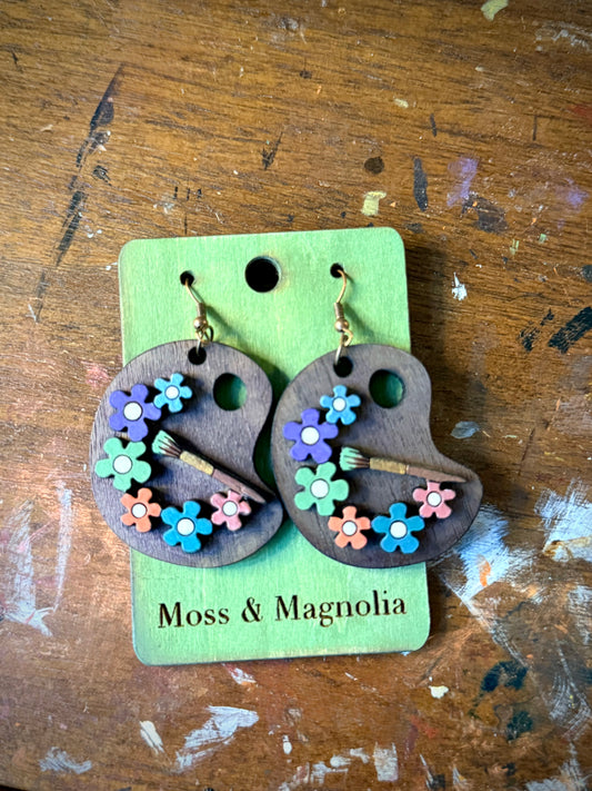 Flower paint palette earrings